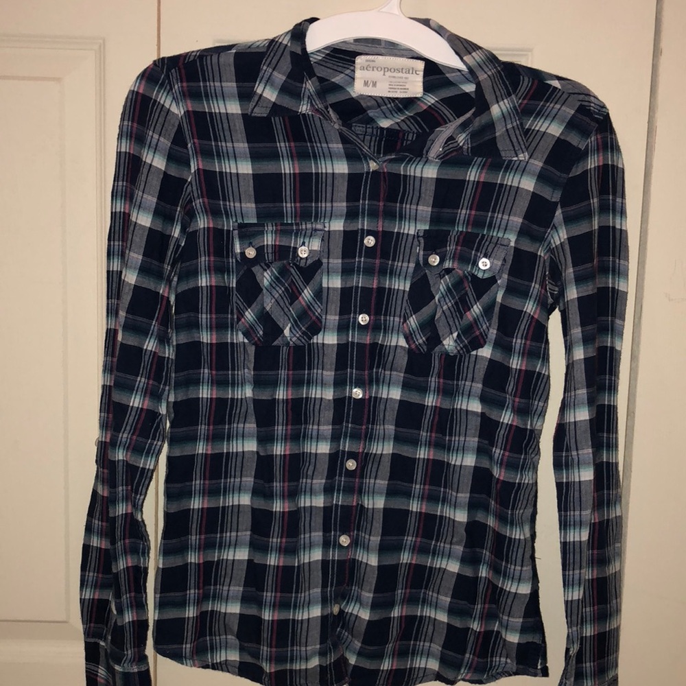 Plaid button up. Cute colors